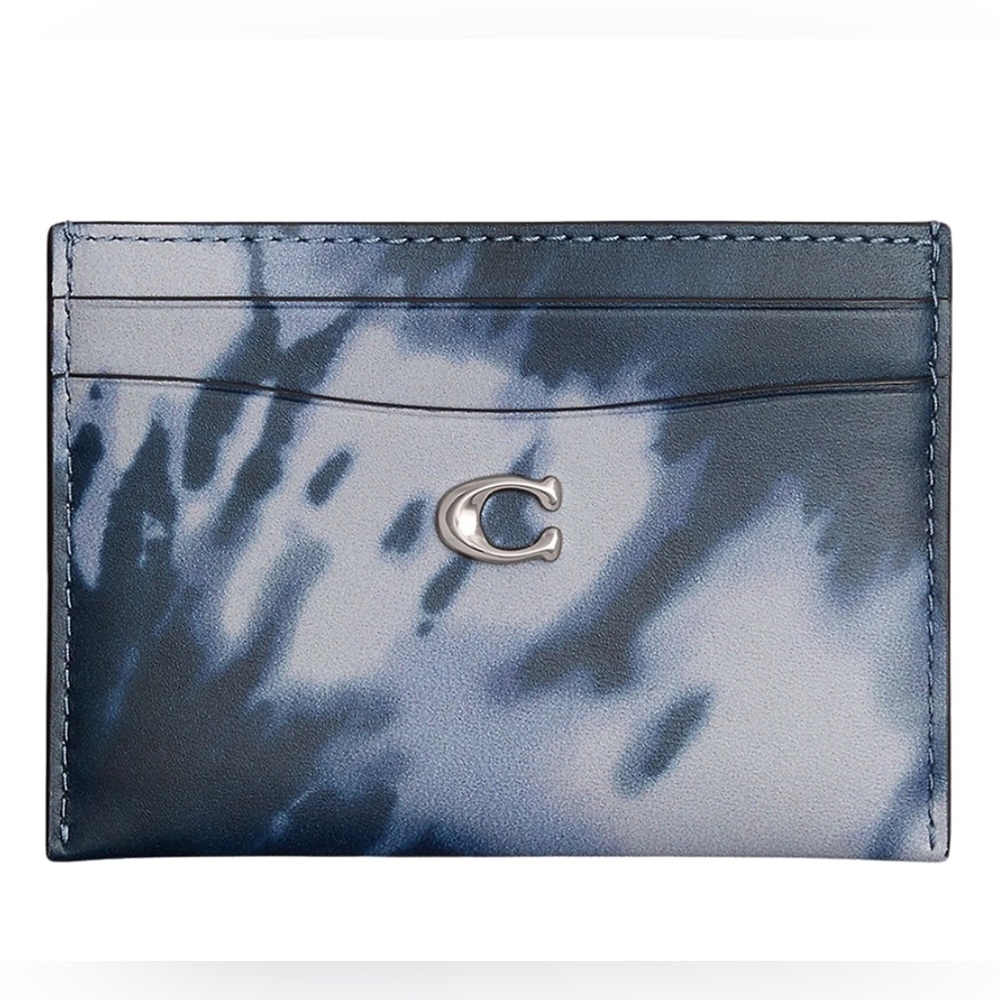 COACH Leather Card Case Digitally Printed Tie Dye in Midnight Navy - Picture 3 of 5